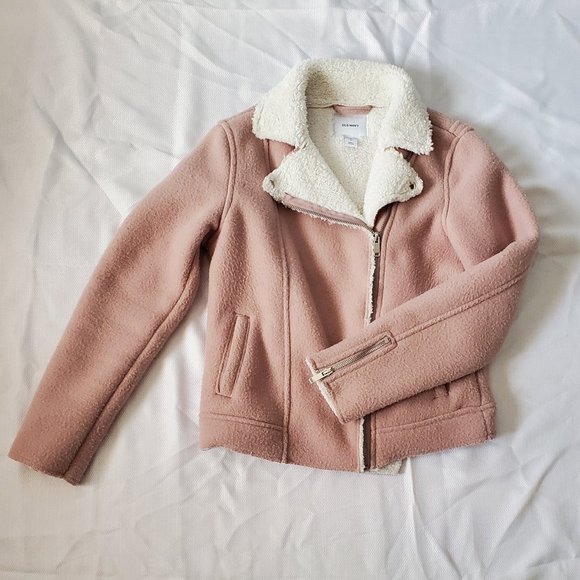 Old Navy Women's Sherpa Moto Jacket, Heather Pink - Picture 2 of 11